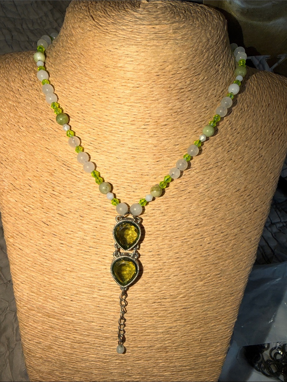 Handcrafted Green peridot moonstones with crystals Pendant Necklace